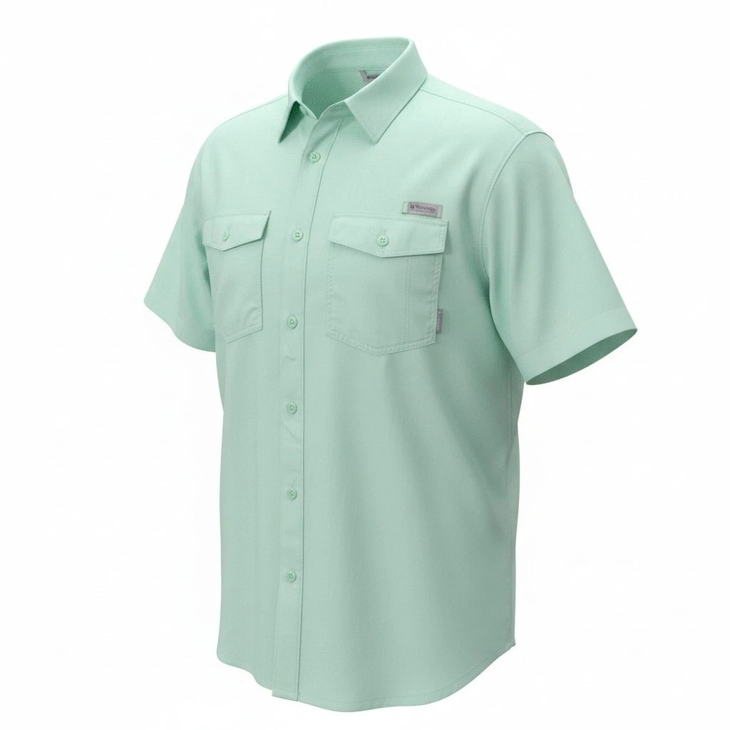 Columbia Fishing Shirt Mens XL Green Short Sleeve Button Down PFG Style Regular