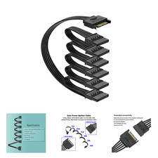 Sata Power Splitter Cable 6 Way 15 Pin SATA to 6 HDD SSD Optical Drives