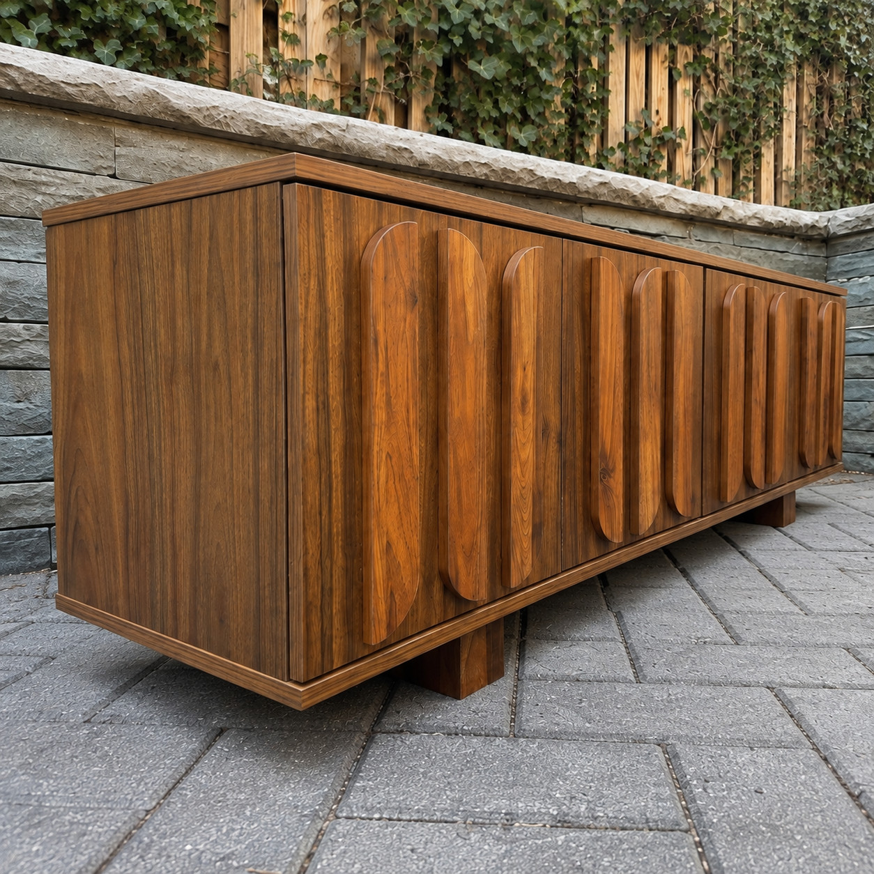 Mid-Century Modern Low Profile TV Stand Sculptural Media Console Credenza