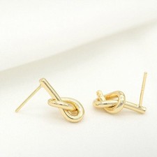 2Pairs 18K Gold Plated Knot Stud Earrings Connector Component GZX503