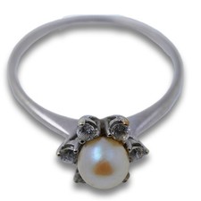 Ring 333 Gold 8 Karat Weißgold Perle Elegant Damen Wert 270,-