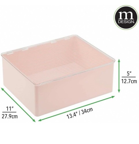 Set of 2 pcs mDesign Light Pink Plastic Storage Box with Hinged Clear Lid - Picture 6 of 6