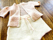 Handmade Vintage Baby Sweater Set   Crochet Pink  White Infant Outfit F 