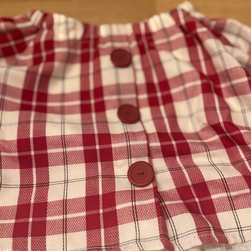 Camiseta Top Bebé Niña Borde de Encaje a Cuadros Roja Edición Rara 12M Camisa de Vacaciones Elegante Bebé Foto 4 de 4