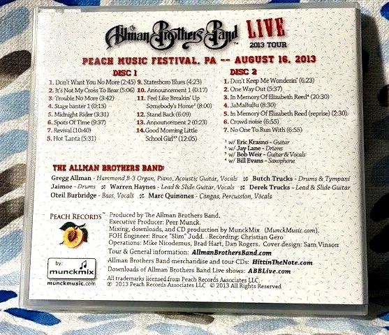 ALLMAN BROTHERS BAND Live 8-16-13 Peach Music Festival 2CD w/ Bob Weir - Image 2 of 2