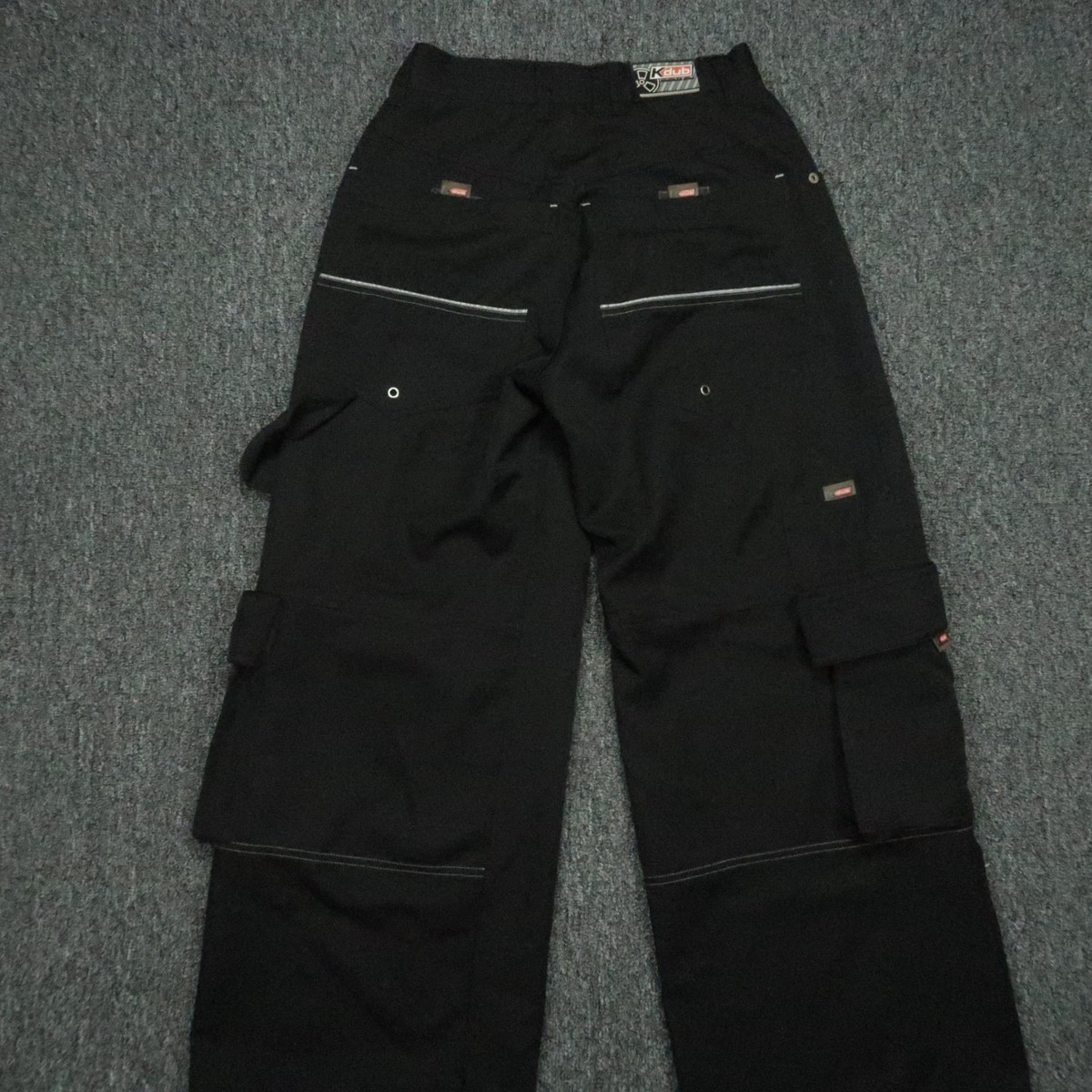 VINTAGE Kikwear Pants Men 28x32 Black KDUB Cargo Baggy Skater Wide