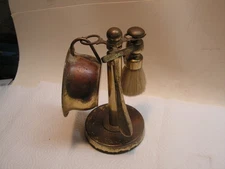 Vintage Very Old 4 Pc Brass Shaving Stand Cup Brush & Razor ORIGINAL! 7" Tall