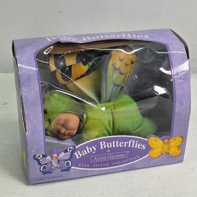 Vintage Anne Geddes Baby Butterflies Green Bean Filled Doll Collectible NWD!