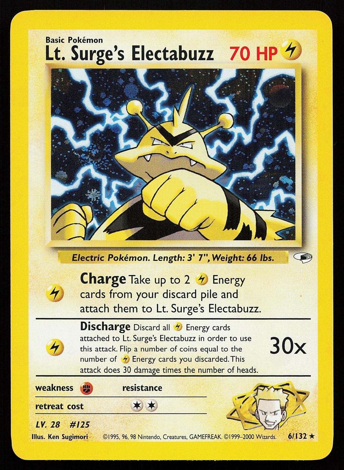 Lt. Surge's Electabuzz 6/132 Unlimited Holo Rare Gym Heroes Pokemon Card