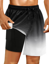 Mens Swim Trunks with Compression Liner Mens Bathing Suit 7 Inch Inseam Quick Dr