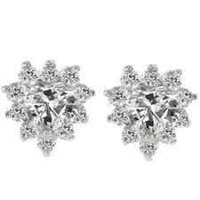 3.10 Ct Stunning Heart and Round Shape White Cubic Zirconia CZ Earrings Studs