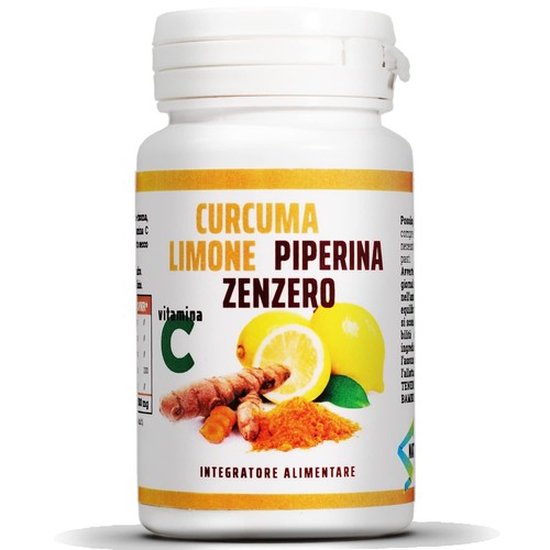 Curcuma Piperina E Vitamina C Plus Limone E Zenzero Dose Forte Di Curcuma 5000mg - Foto 6 di 12