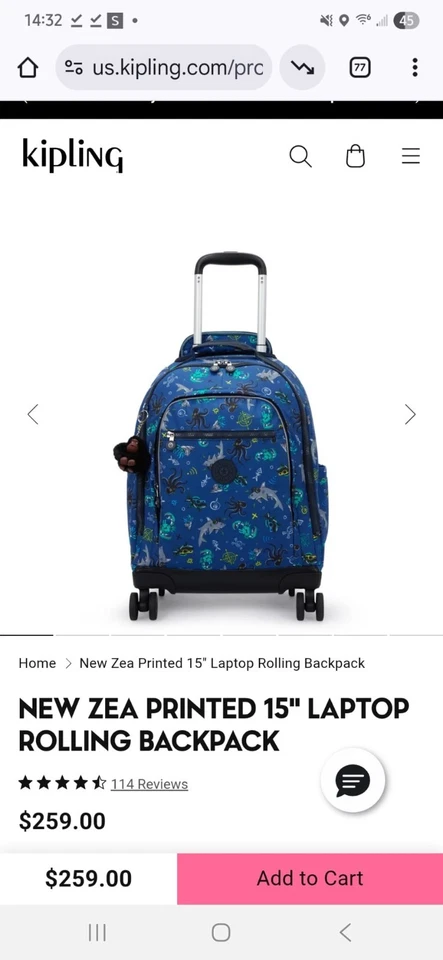 Kipling Nueva Mochila con Ruedas Estampada Zea 15" para Laptop  Foto 4 de 4