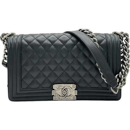 CHANEL Boy Bag 25 Black Caviarskin Shoulder Bag A67086 #OKB8686
