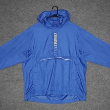 Nike Anorak Windbreaker Jacket Mens L Blue Hooded Quarter Zip Reflective Logo
