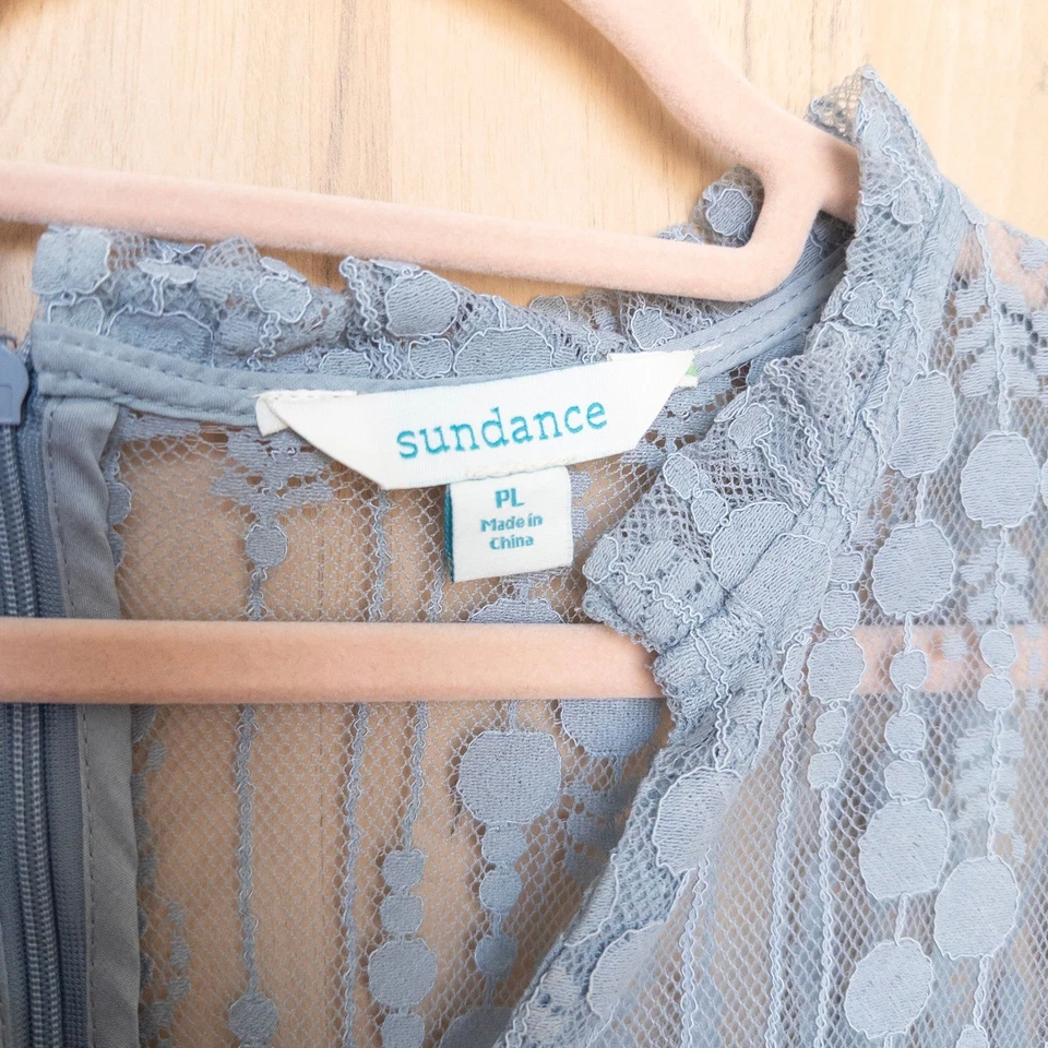 Vestido midi Sundance de encaje con volantes en capas talla LP azul boho hadas cabaña Shabby Chic Foto 3 de 4