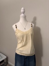 XXI Yellow Cotton Lace Trim Beaded Strap Solid Camisole Tank Top Size Small
