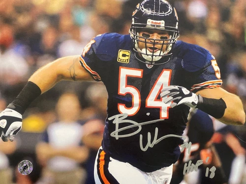 Brian Urlacher Chicago Bears Signed 11x 14 Photograph - Urlacher COA Sticker