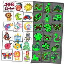 408 PCS Temporary Tattoos for Kids, Glow and Glitter Fake Tattoo Stickers for