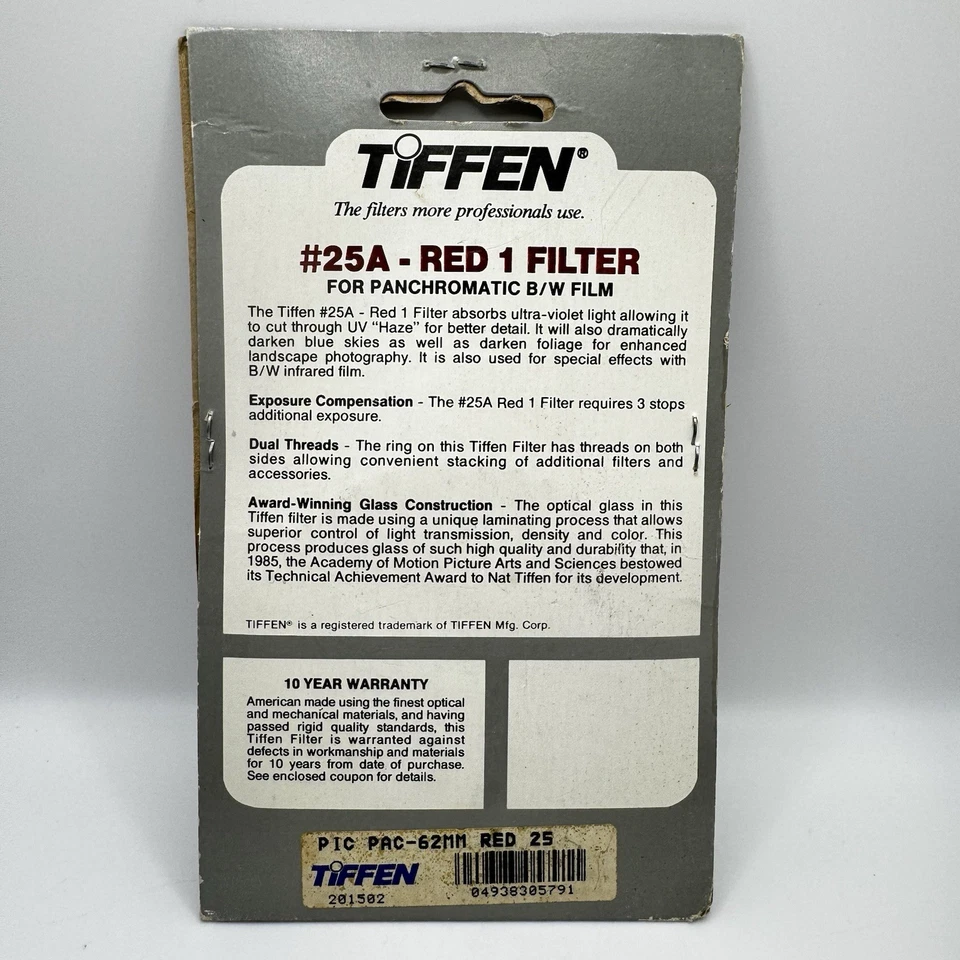Tiffen #25A Red 1 Filter 62mm For Panchromatic B/W Film NOS - New & Sealed - - Image 4 of 4