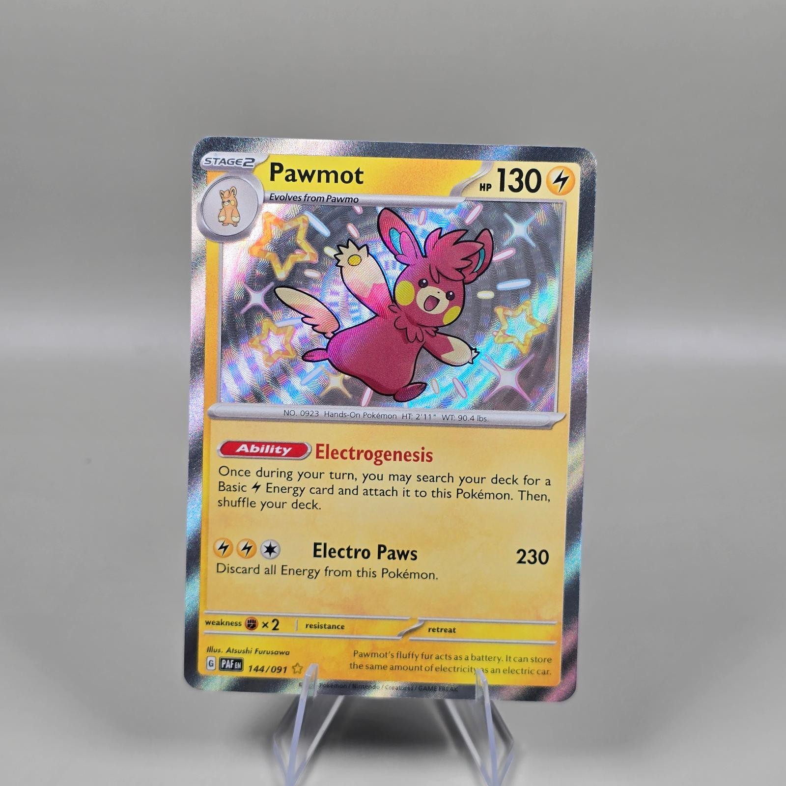 Pawmot 144/091 - Shiny Rare Paldean Fates Holo Pokemon - NM