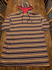 Vtg 90 s Cross Colours SS Hooded T-shirt Pullover OSFA Striped S. Central LA USA