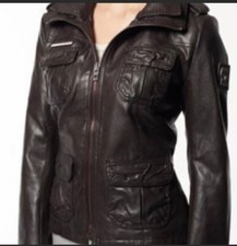 Super Dry Genuine Leather Zipped Jacket Sz S New