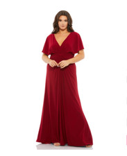 MAC DUGGAL 67916 CAPE SLEEVE TWIST WAIST JERSEY DEEP RED GOWN  sz 20W