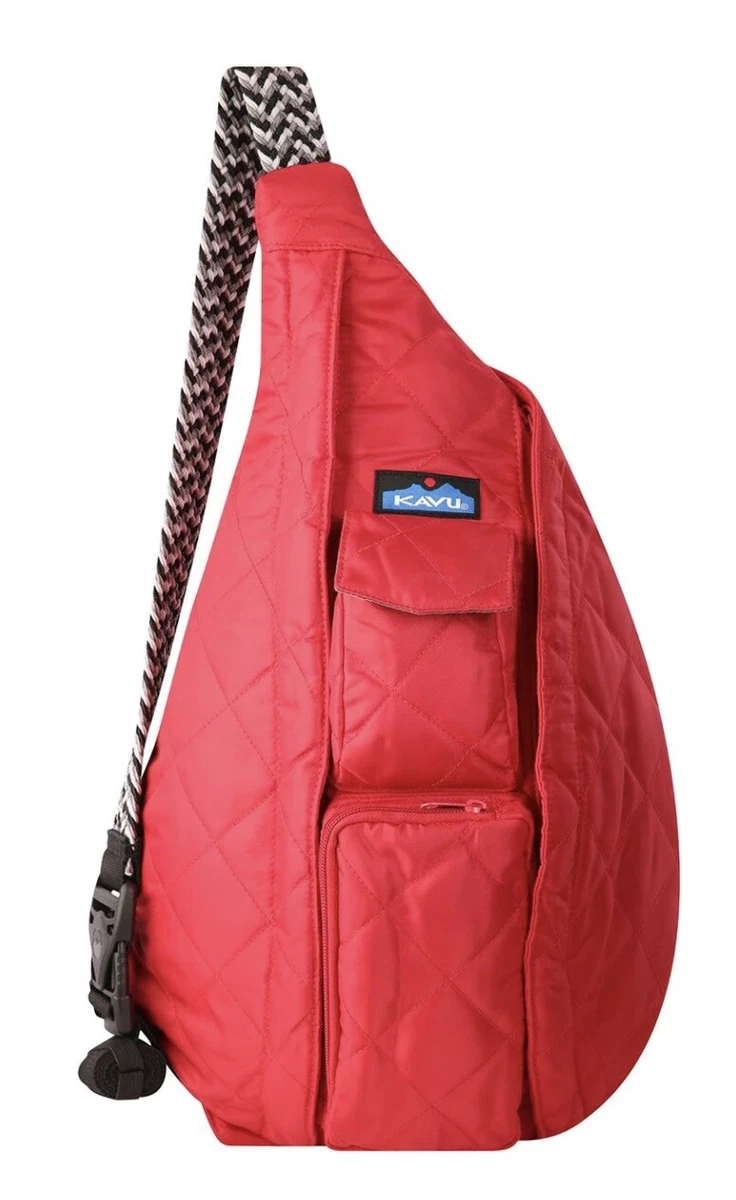 KAVU Rope Puff Bag Sling Crossbody Backpack Travel Quilted Purse Scarlet New