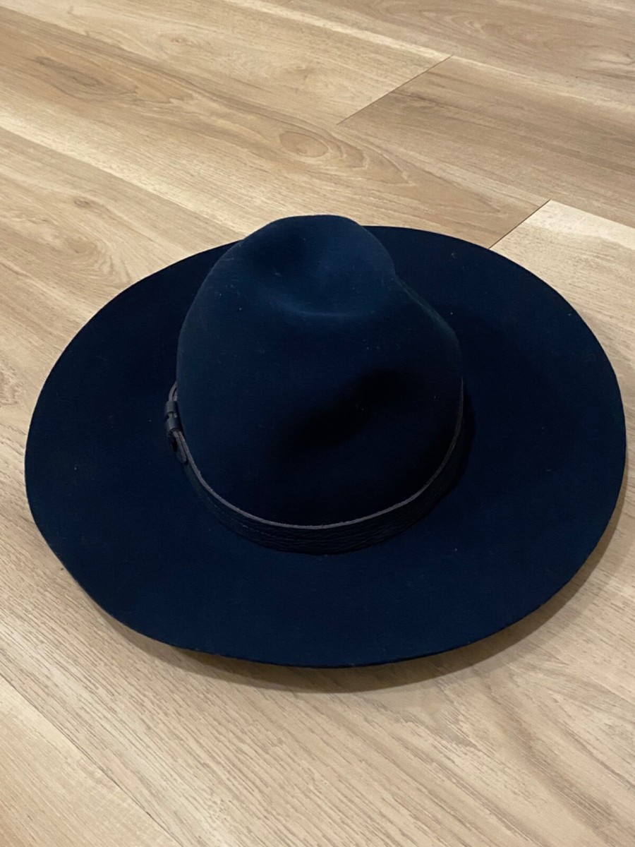 Rag & Bone Navy Wool & Leather Trim Wide Brim Fedora Hat | eBay