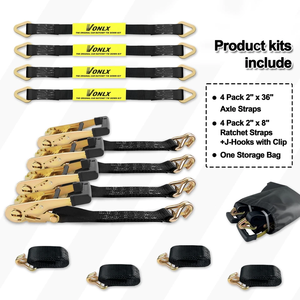 Kit de 4 correas de amarre para remolque de automóvil correa de eje de alta resistencia de 2" x 36"" Foto 4 de 4