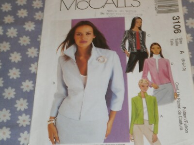 McCALL'S 3106 MISSES LINED JACKET WITH FRONT ZIPPER  PATTERN UNCUT-6-8-10
