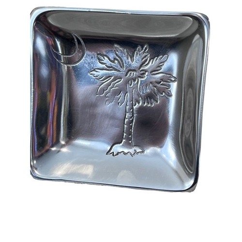 India Handicrafts Palm Tree Moon Silver Tone 9 Metal Tray Trinket Dish Napkin Ho - Picture 4 of 9