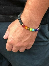 Men Women 7 Chakra Healing 8mm Beaded Diffuser Lava  Stone Meditation Bracelet  