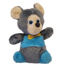 Vintage Dan Brechner Blue Grey 7" Plush Mouse with Bow Tie