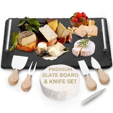 Slate Cheese Board Set w/Easy Carry Handles (14” x 10”, Black) Natur