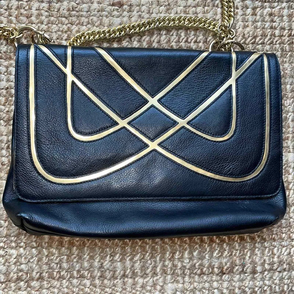 Bolso bandolera/de mano de cuero Halston vintage Foto 3 de 4