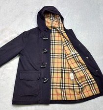 Vintage BURBERRY Duffle Coat Hooded winter Coat Nova Check Kids BOY Wool SZ 12y