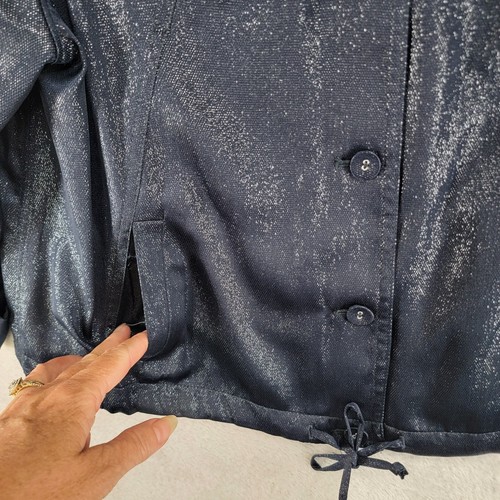 Ruby Rd Womens Blue Metallic Button up Jacket 3/4 Roll Tab Sleeve SZ 12P NWT - Picture 3 of 10