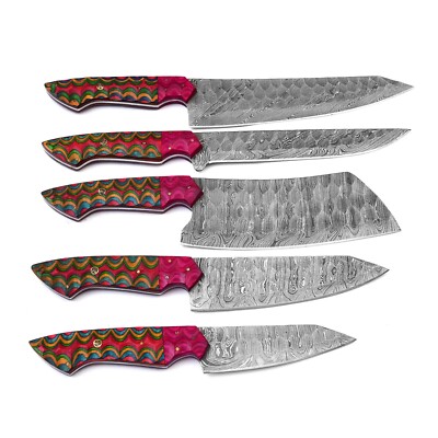 5 Pieces  Damascus steel kitchen knives set with roll bag, steel bolster CH503