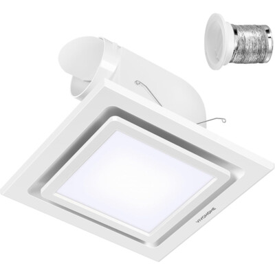 165 CFM Bathroom Exhaust Fan with Light 6500K LED Ceiling Mount 4'' Duct 1.5 Sone