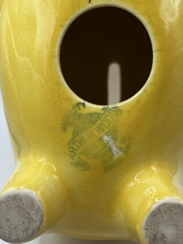 Vintage Arthur Wood Hand Painted Yellow Elephant Money Box Piggy Bank