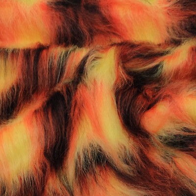 Langhaariger Kunstfellstoff - Schwarz/Flavine/Tango - AC 356 / YF54