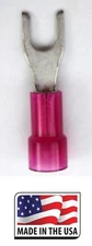 (100) 22-18 #6 RED NYLON FORK SPADE TERMINAL ELECTRICAL CONNECTOR MADE IN USA