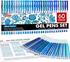 60 Pack Blue Tone Gel Pens 30 Blue Tone Gel Pens with 30 Refills for Adults C...