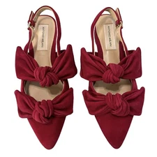Antonio Melani Remalyn Double Bow Suede Slingback Pointy Toe Flats Shoes Size 7M