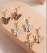 Ladies Earrings Glittery Butterfly Earrings 3pcs Set