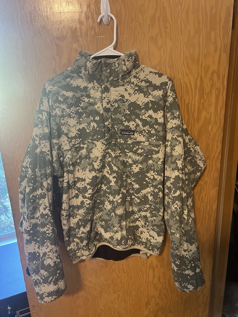 Patagonia MARS Reversible Camo Navy Blue Deep Pile Fleece Jacket Snap-T  Medium