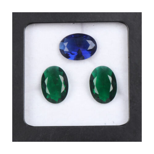 12 Ct./3 Pcs Oval Cut Green Emerald & Blue Sapphire Loose Gemstones Lot -2 - Picture 4 of 5