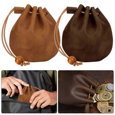  Drawstring Bag Genuine Leather Wallet Coin Pouch Case Purse For Men & Women